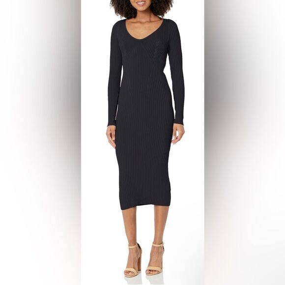 GUESS Women's Size XL Essential Long Sleeve Adele Ribbed Sweater MIDI Dress - Picture 1 of 10